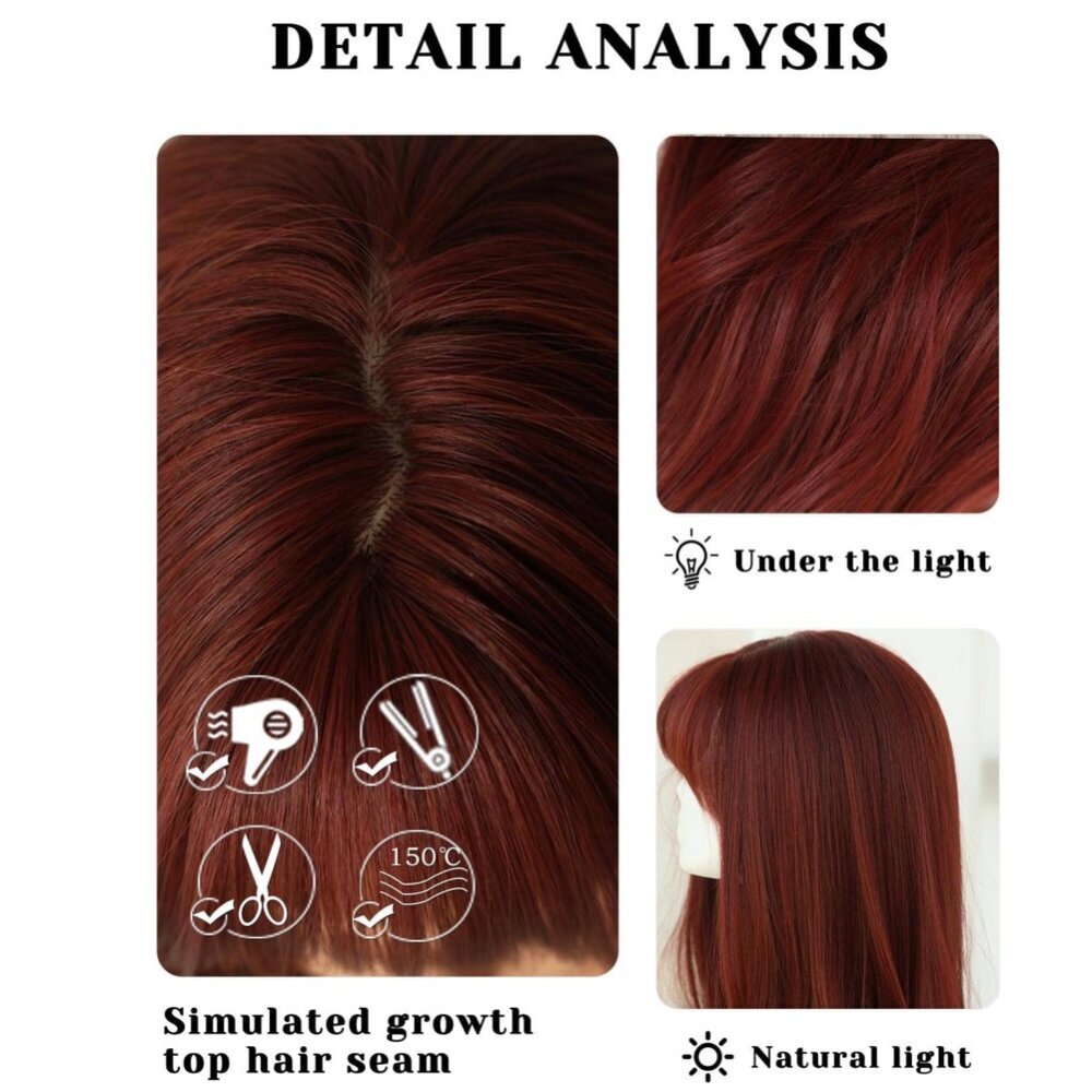 Burgundy Red Long Wavy Wig with Bangs Natural Realistic Hair look - Picture 12 of 14